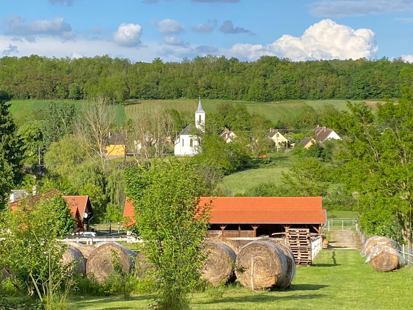 A falu látképe a gazdaság kertjéből
